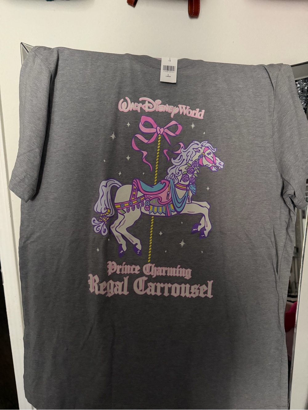 Disney Gray Tee with Purple and Pink Regal Carousel Horse